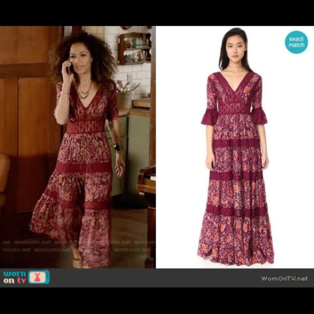 Free People Dulce Maria Burgundy Floral Maxi Dress